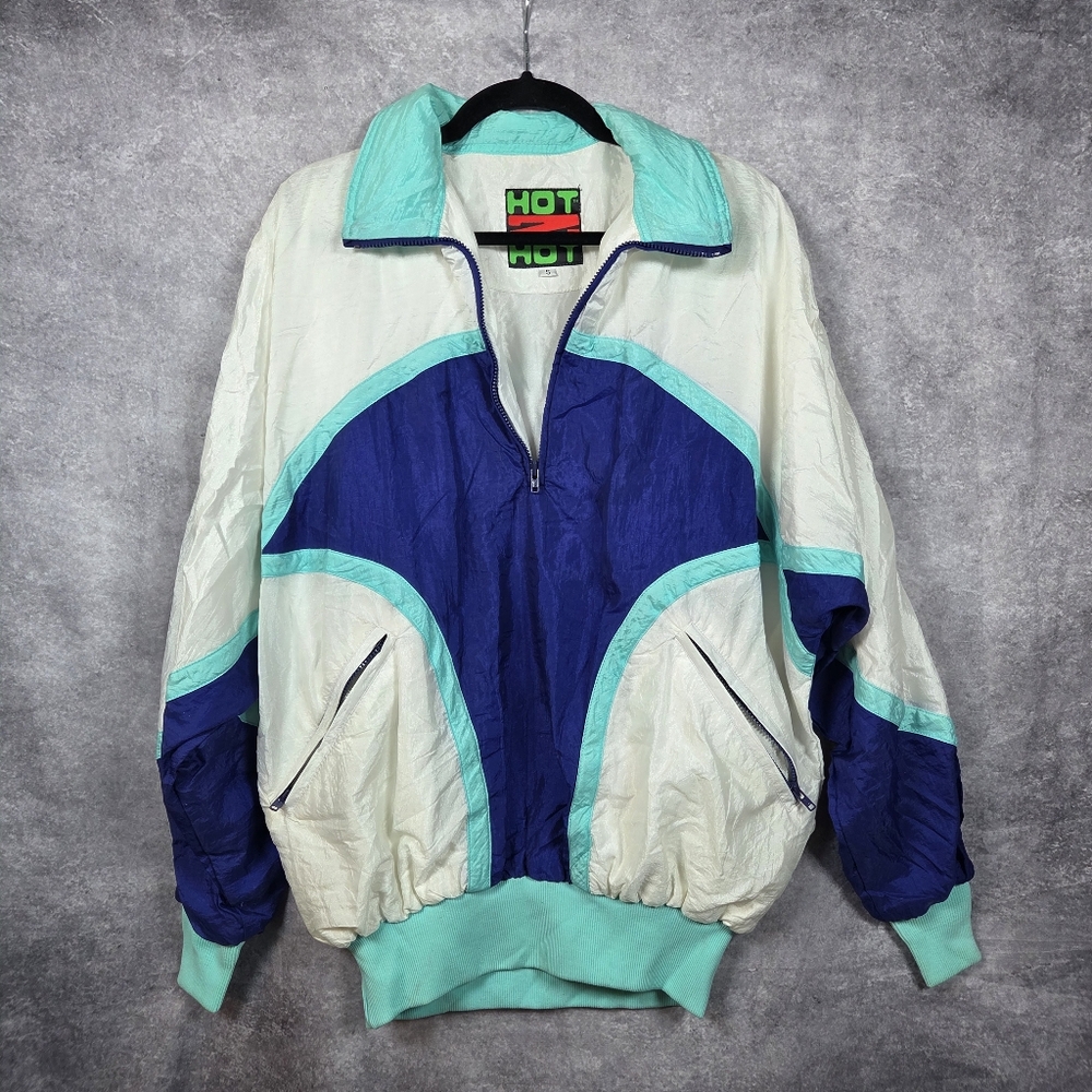 Vintage 80s HOT Z HOT Ski Jacket Pullover Colorblock Windbreaker Made USA